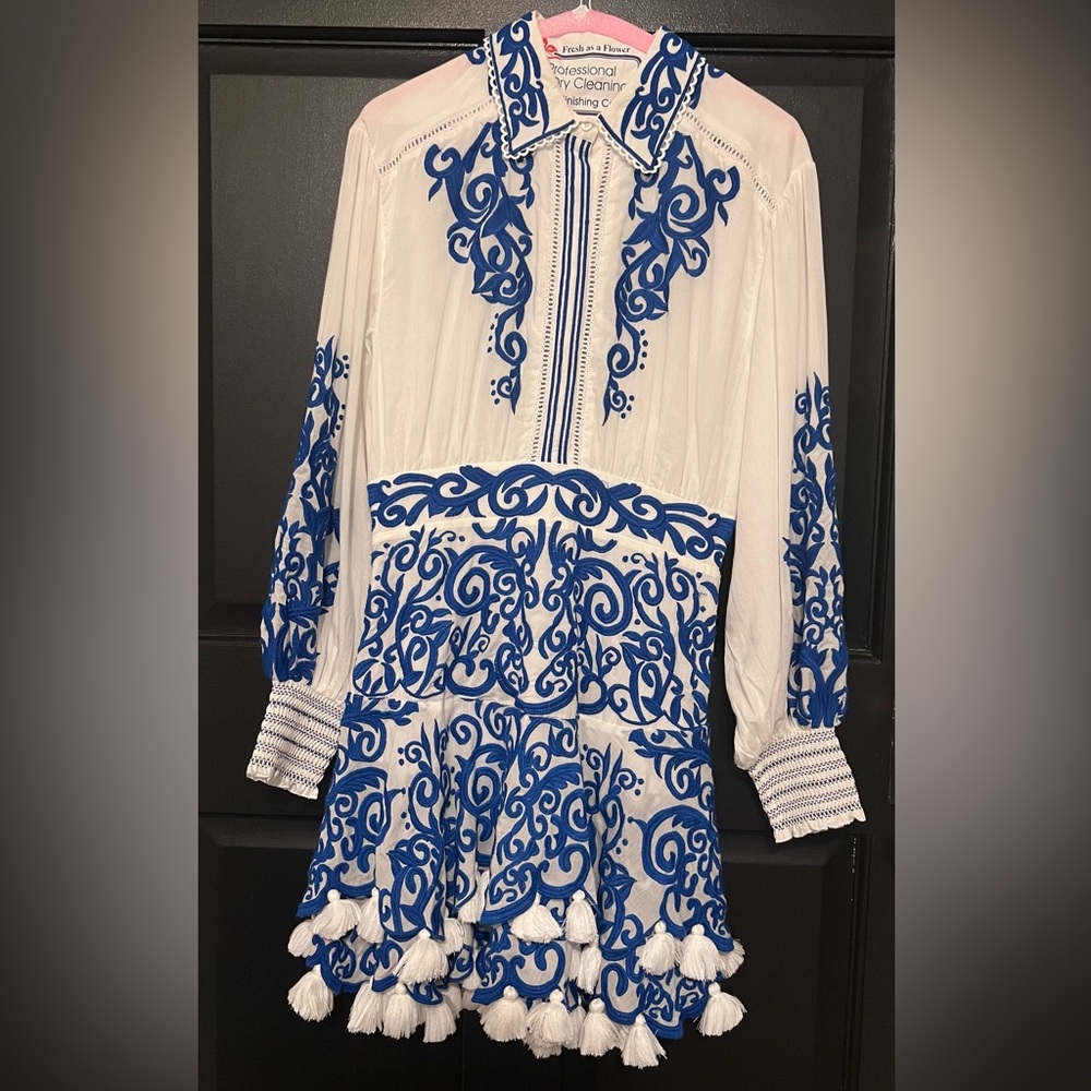 Alice+Olive Embroidered Blue and White Dress - Picture 2 of 16